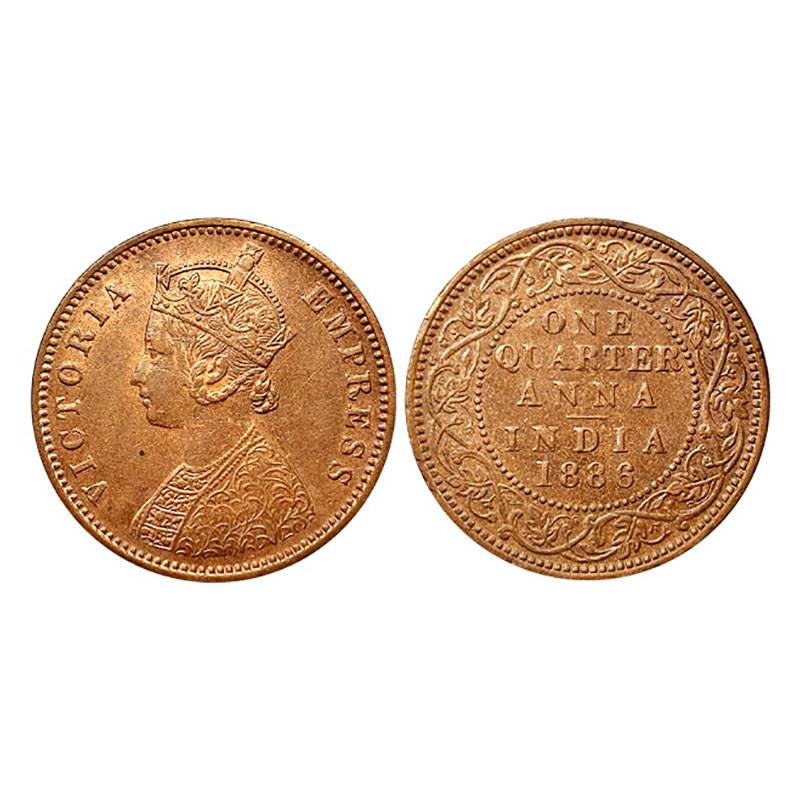 Victoria Empress, ¼ Anna, Bombay Mint, 1886, Copper. UNC, Rare. ...