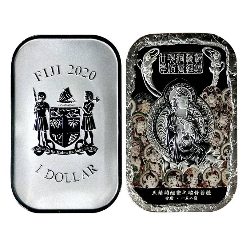 Fiji, 1 Dollar, Silvered Copper, Ounce, 31.4 grams, 2020. BUDDHA,obv, Buddha Seated at cen