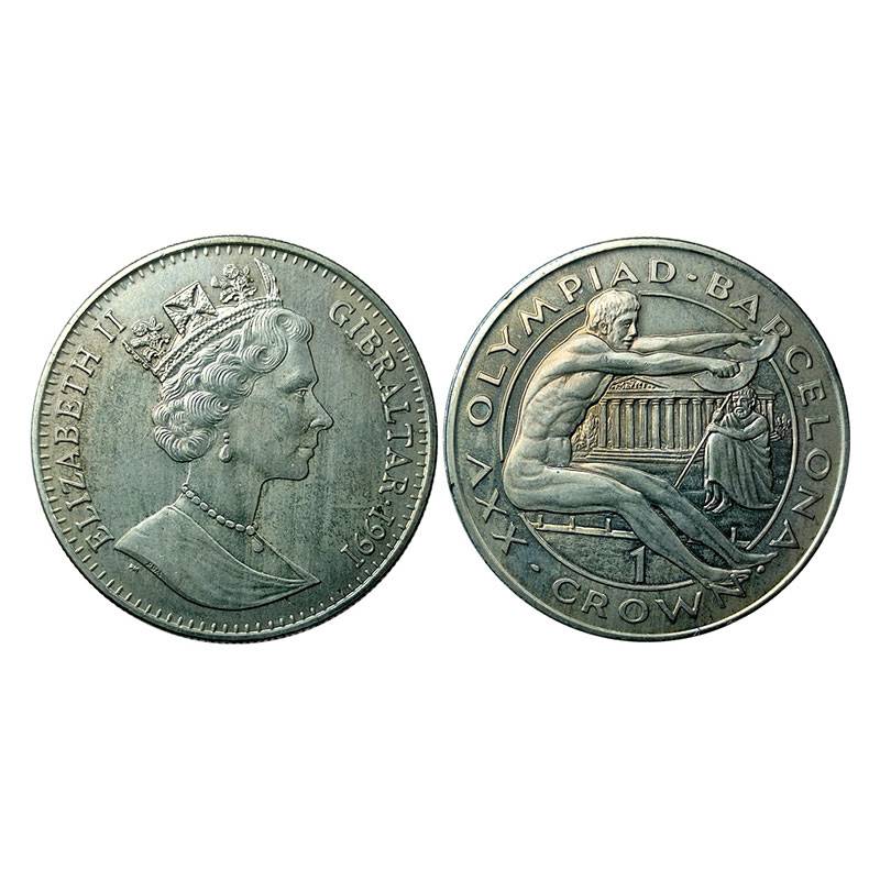 Cupro - Nickel, Gibraltar, 1 Crown, Cupro Nickel. 1991, Commemorating the Barcelona Olympi