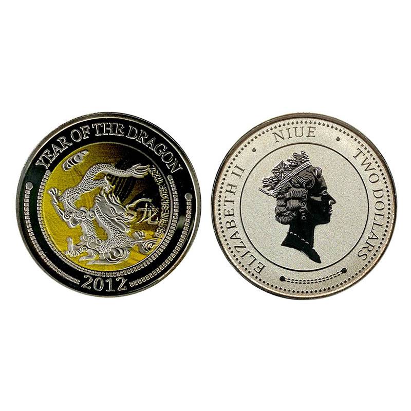 Niue Island, 2 DOLLARS, 2012, Year of the Dragon, Silvered Copper, Proof in original capsu