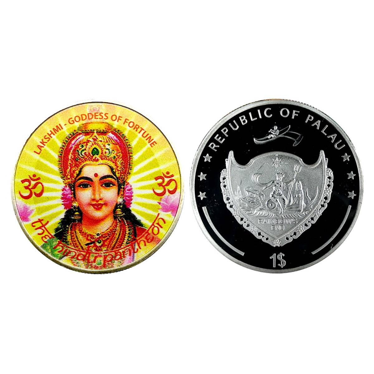 Cupro - Nickel, Palau, Goddess Laxmi mata, 1 Dollar, Silver plated on Cupro Nickel, Obv. C