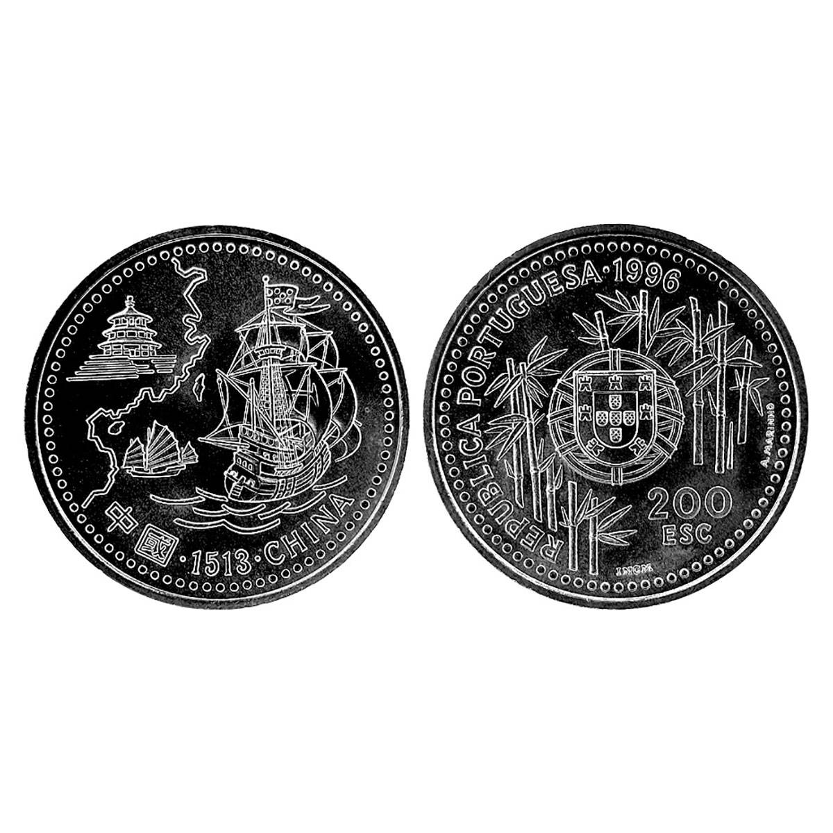 Cupro - Nickel, Portugal, 200 Escudos, 1996, CuNi. Commemorating discovery of China.. Obv.