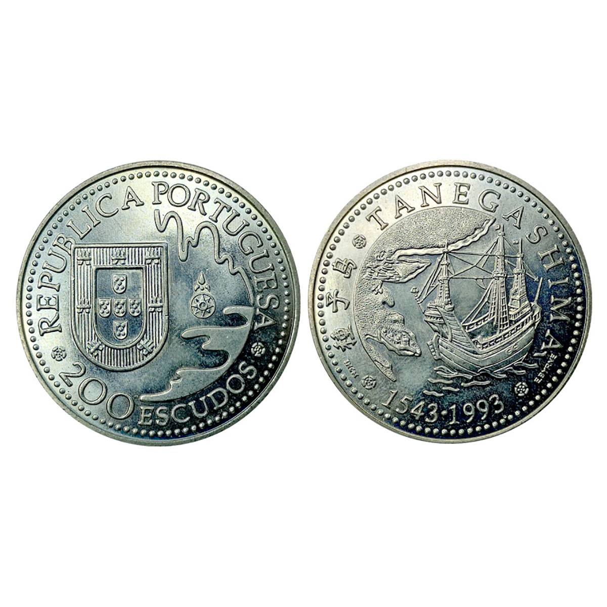 Cupro - Nickel, Portugal, 200 Escudos, 1993 CuNi. Commemorating discovery of TANEGASHIMA o