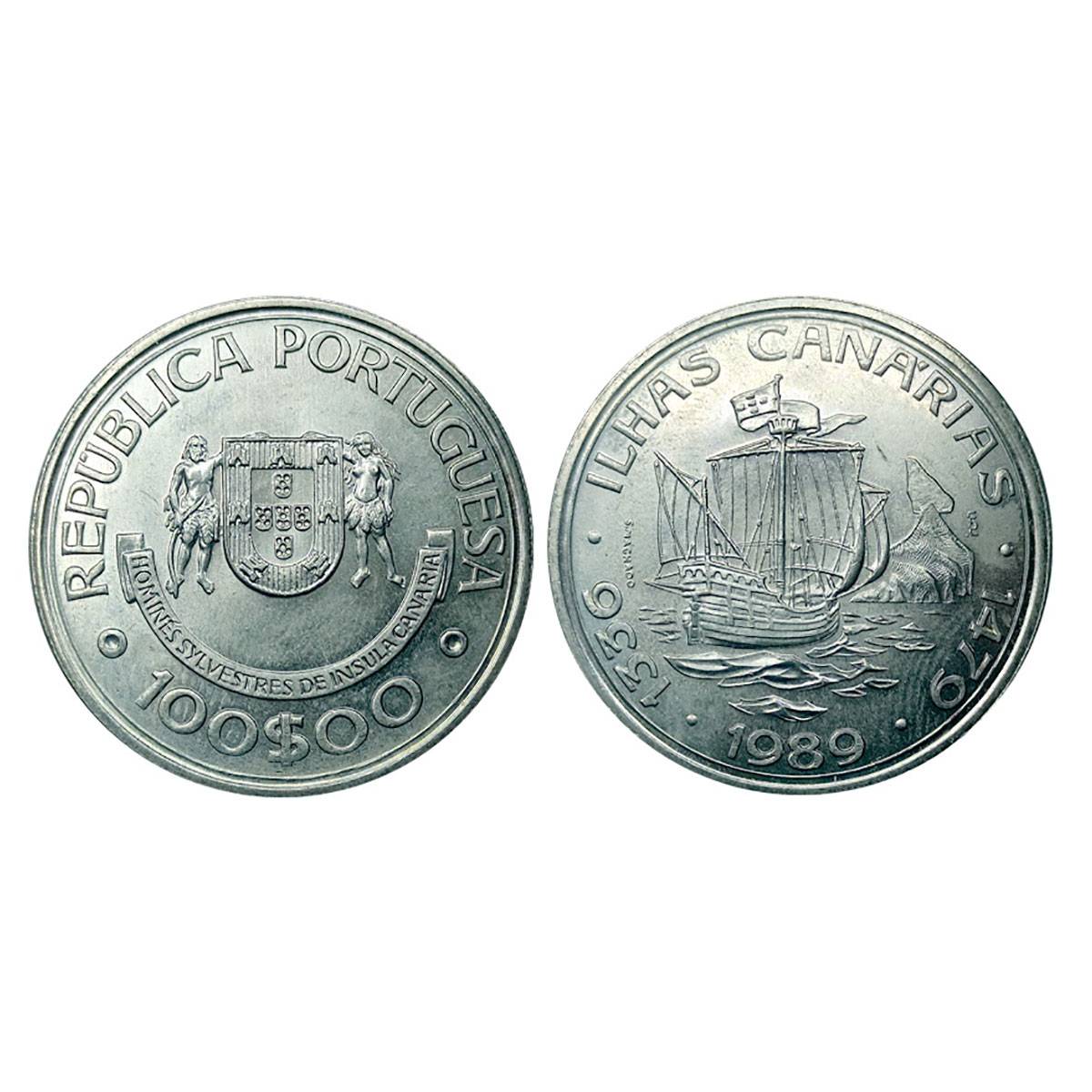 Cupro - Nickel, Portugal, 100 Escudos, 1986 CuNi. Commemorating discovery of Canary Island