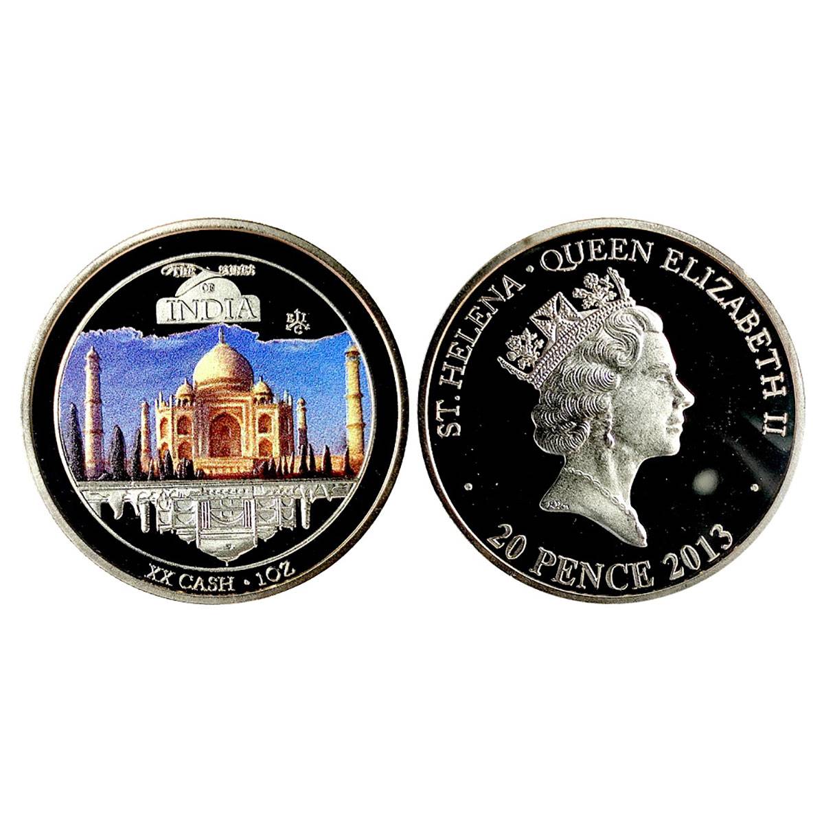 St. Helena, 20 Pence, 2013, 27g. Silvered Copper, Taj Mahal. PROOF. Rare...