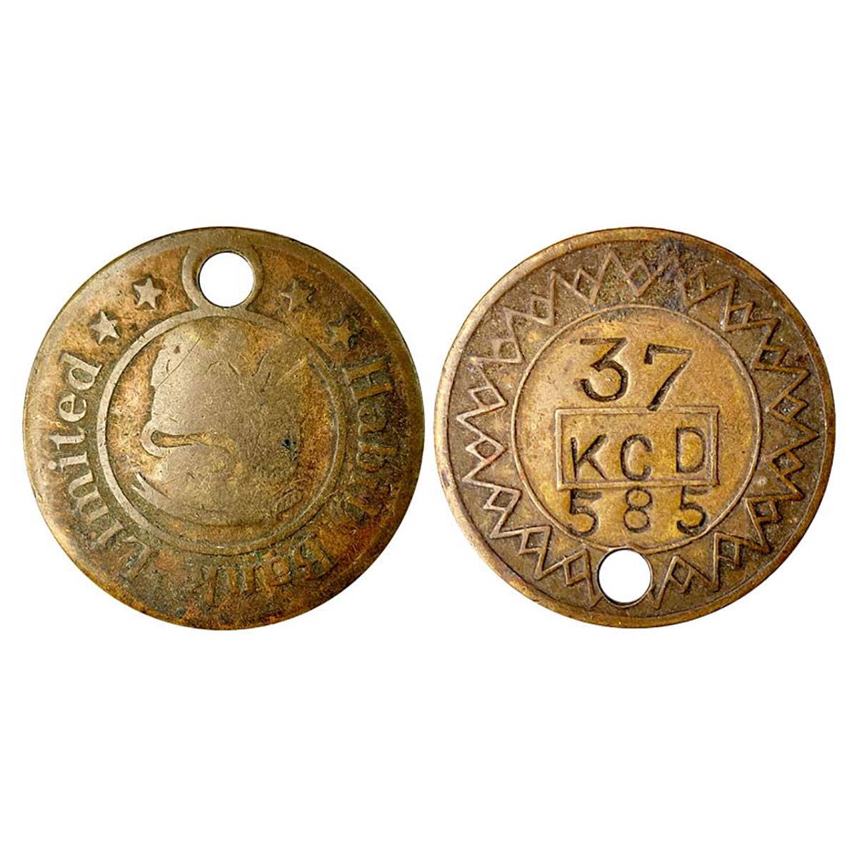 Habib Bank, Cash Withdrawal token, COPPER. Rev. Different variety and impressed 37 KCD 585