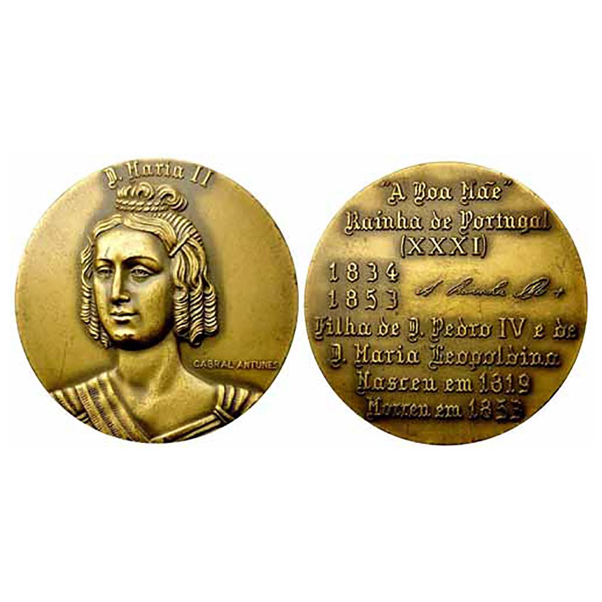 Indo Portuguese Monarchs, Bronze Medal, MARIA II( 1834-53),85 g. Obv: Portrait rev. Her Li