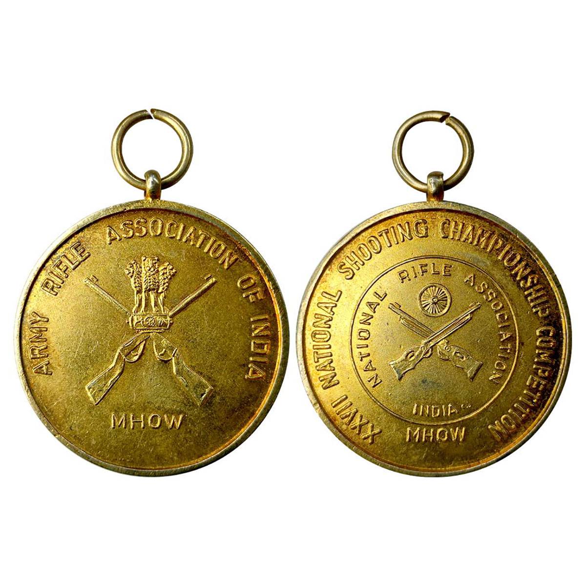 National Shooting Championship Medal, MHOW, gold gilt on Copper, with wearing pin, ef, rar