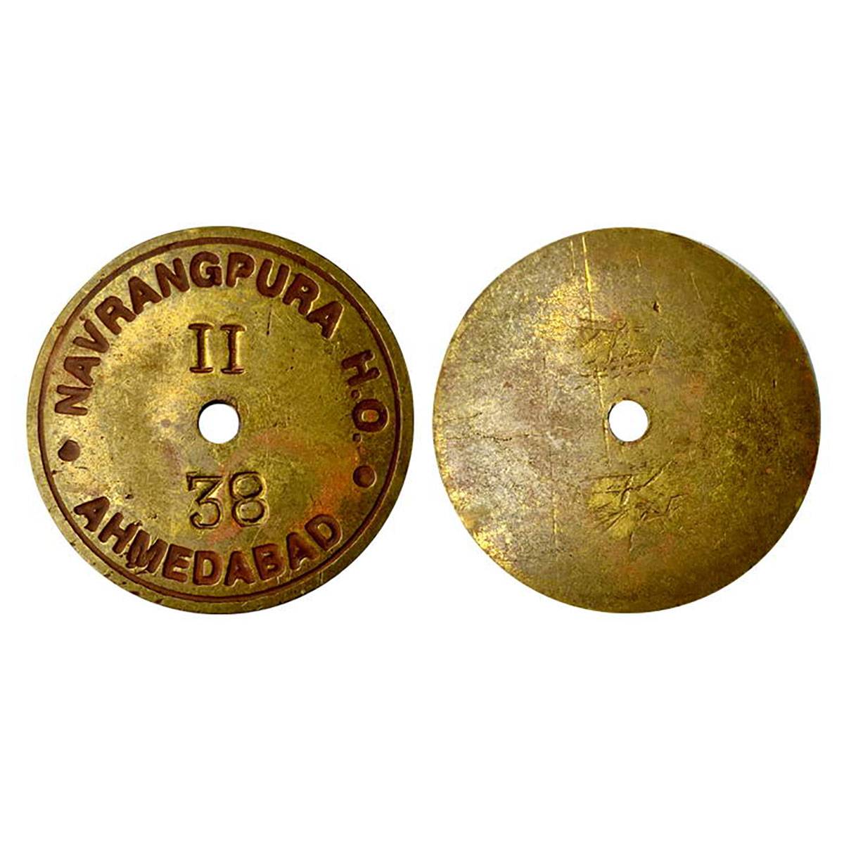 India Post, Cash Withdrawl token, Bronze, 26 g. obv. NAVRANGPURA H.O. II, AHMEDABAD, No. 3