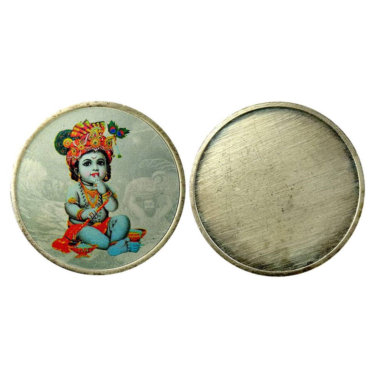 Balakrishna, silver and Colour, 20 g. Obv. Krishna holding a flute and finger on the lip R
