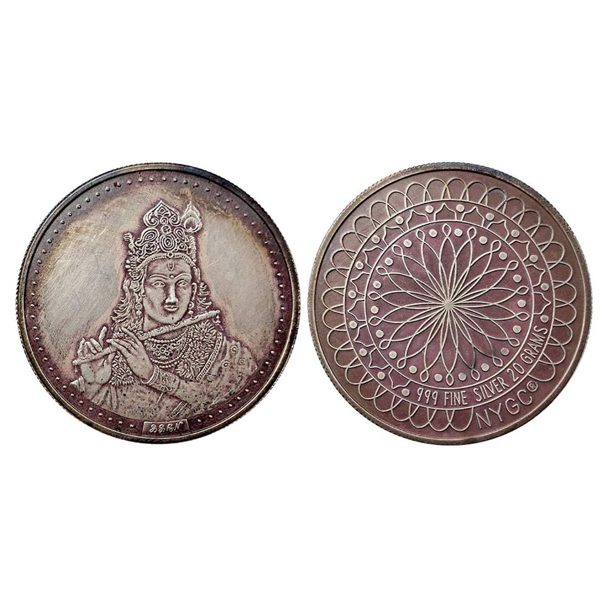 USA Mint, 20 g. Silver, Obv. Krishna playing the flute and “NYGC”mark at 4 o clock Rev.An 