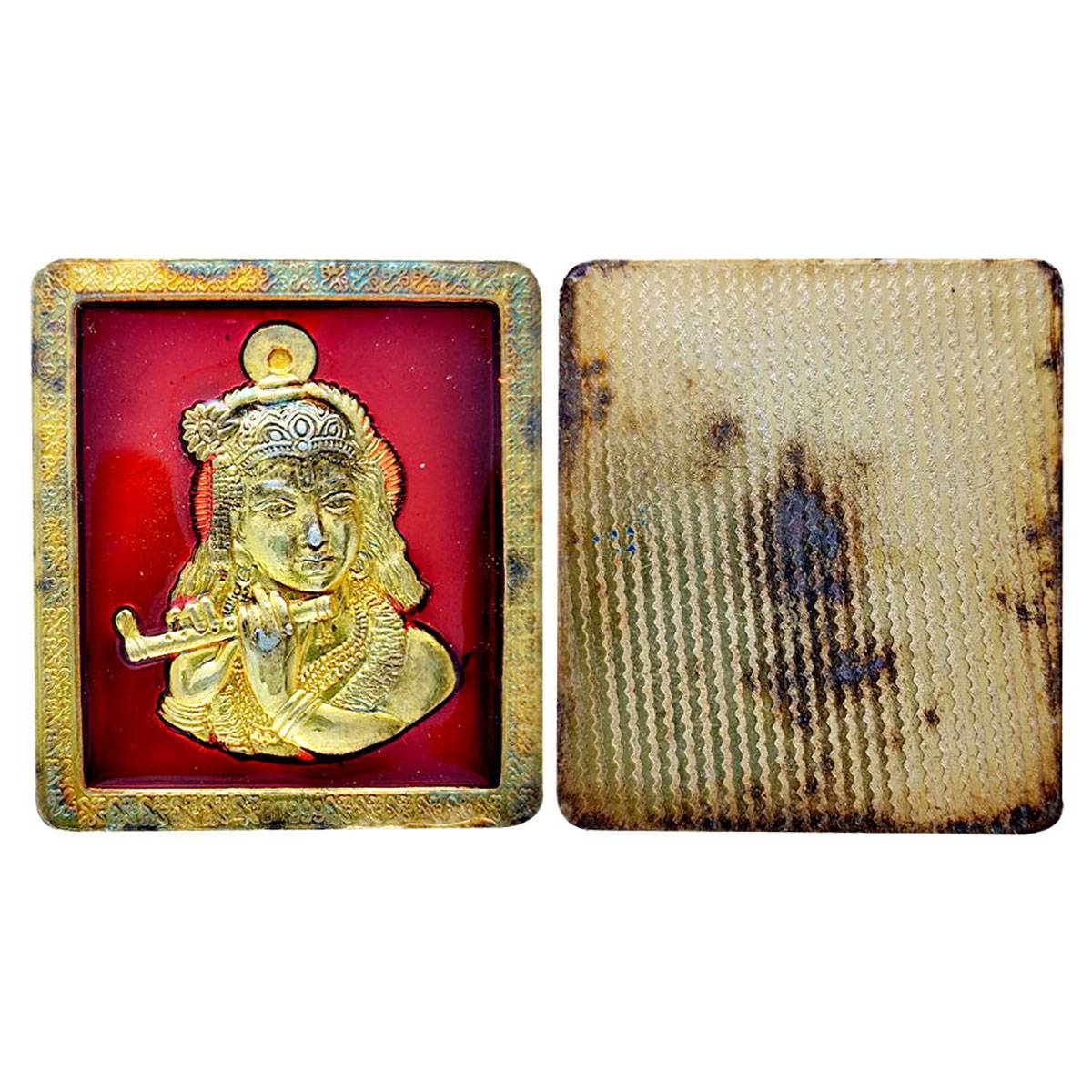 BT, Bombay, Ounce. 31 g. Square bar. Gold gilt on silver and red enamel. 1960s. Obv. Krish